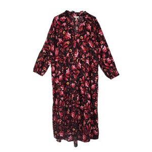 Terra & Sky Black & Red Floral Long Sleeve Peasant Midi Dress